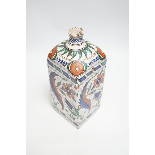 377 - An Iznik style tin glazed flask, 28cm