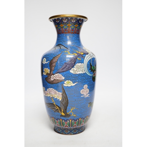 390 - A Chinese cloisonné qilin and bats enamel vase, 31cm