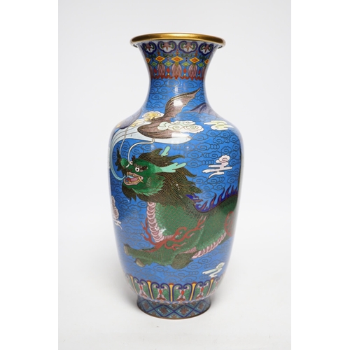 390 - A Chinese cloisonné qilin and bats enamel vase, 31cm