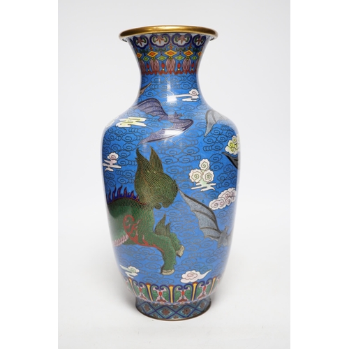 390 - A Chinese cloisonné qilin and bats enamel vase, 31cm