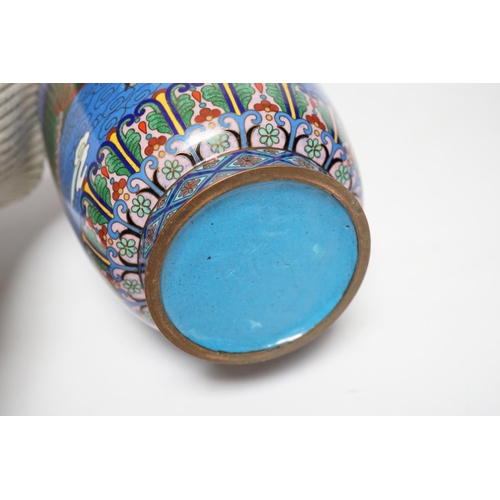 390 - A Chinese cloisonné qilin and bats enamel vase, 31cm