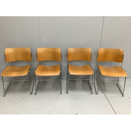 40 - Four mid century 'Howe' bent ply and chrome stacking chairs