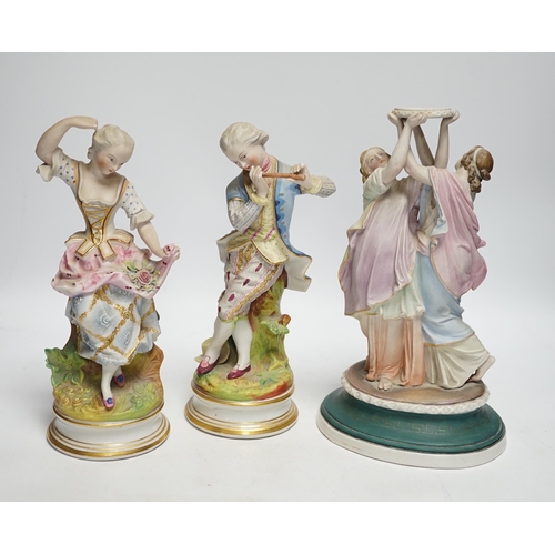 403 - Three French coloured bisque figures, tallest 27cm