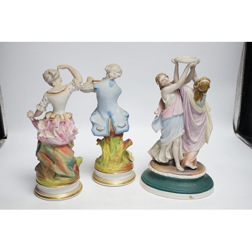 403 - Three French coloured bisque figures, tallest 27cm