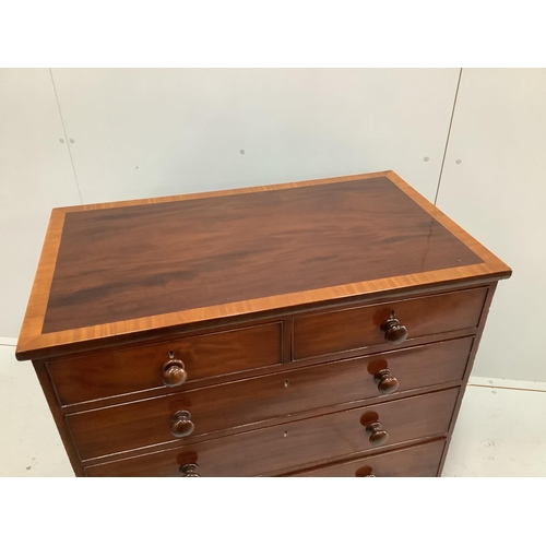 41 - A George III satinwood banded mahogany five drawer chest, width 94cm, depth 55cm, height 89cm