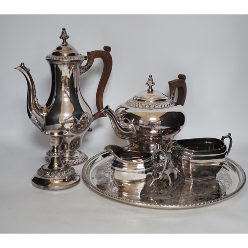 418 - A large quantity of plated wares including a four piece tea and coffee set, other plated wares and c... 