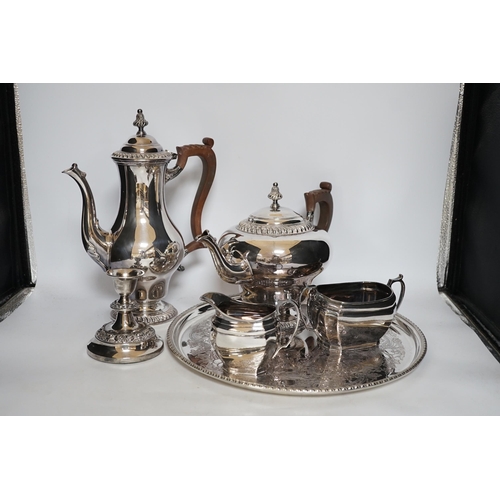 418 - A large quantity of plated wares including a four piece tea and coffee set, other plated wares and c... 