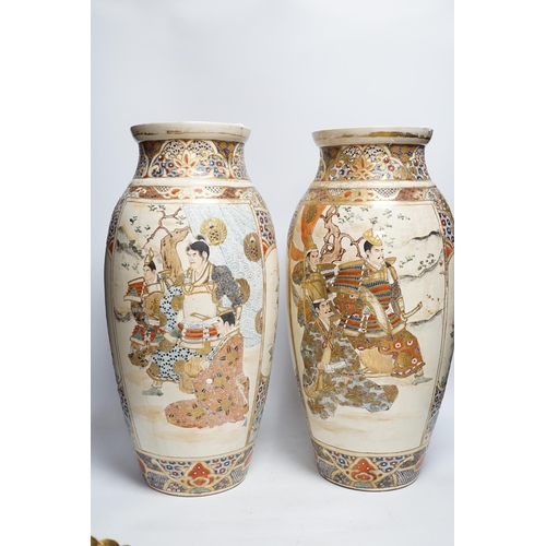 426 - A pair of late 19th century Satsuma ovoid vases and a Satsuma circular fluted dish, (3) vases 47cm h... 