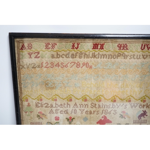 431 - * * A fine cross stitch needlework sampler, by Sarah Graham, dated Oct 1842, in original frame, 36 x... 