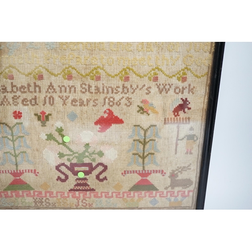 431 - * * A fine cross stitch needlework sampler, by Sarah Graham, dated Oct 1842, in original frame, 36 x... 