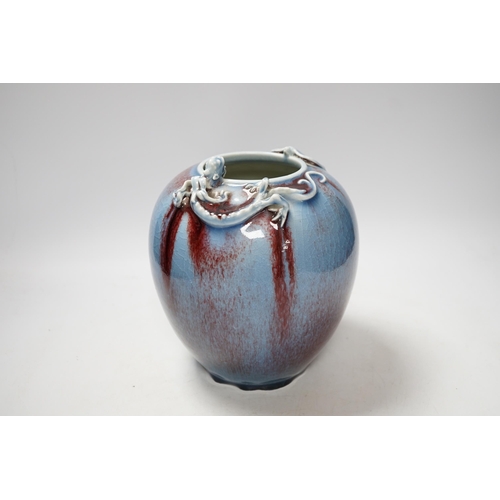 441 - A Chinese crackle glaze dragon vase, 21cm