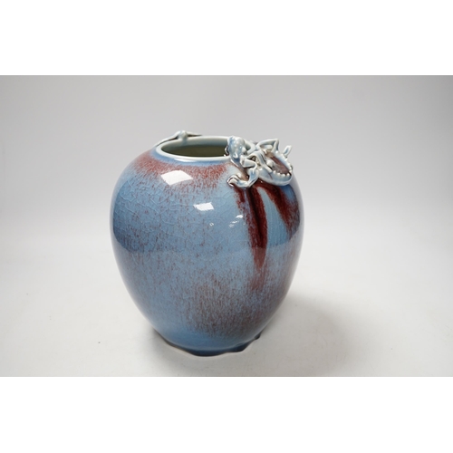 441 - A Chinese crackle glaze dragon vase, 21cm
