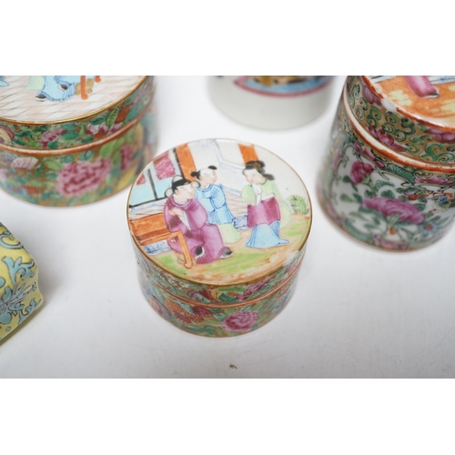 444 - Seven 19th/20th century Chinese enamelled porcelain vases,  boxes or jars
