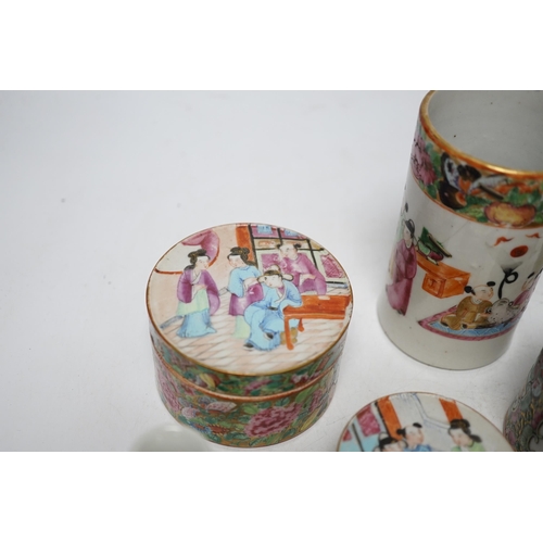 444 - Seven 19th/20th century Chinese enamelled porcelain vases,  boxes or jars