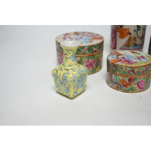 444 - Seven 19th/20th century Chinese enamelled porcelain vases,  boxes or jars