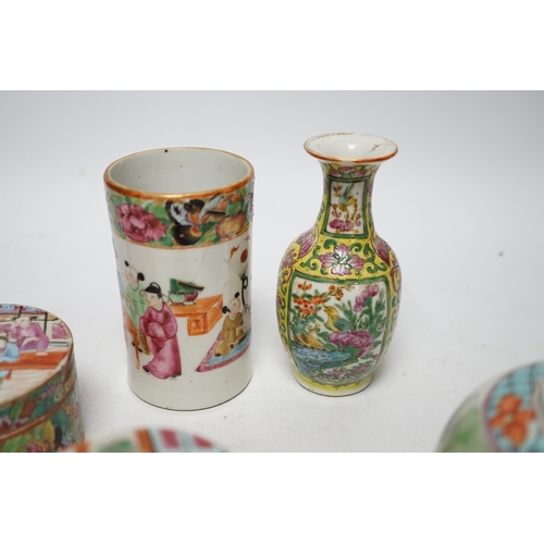 444 - Seven 19th/20th century Chinese enamelled porcelain vases,  boxes or jars
