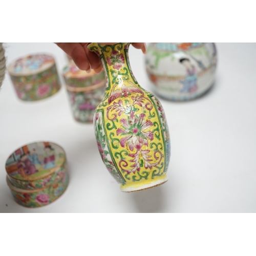 444 - Seven 19th/20th century Chinese enamelled porcelain vases,  boxes or jars