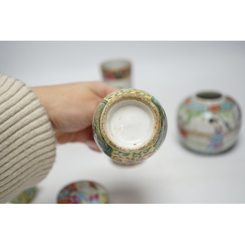 444 - Seven 19th/20th century Chinese enamelled porcelain vases,  boxes or jars