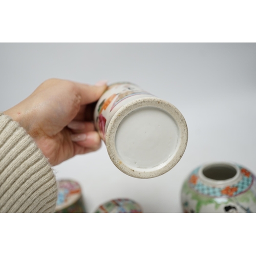 444 - Seven 19th/20th century Chinese enamelled porcelain vases,  boxes or jars