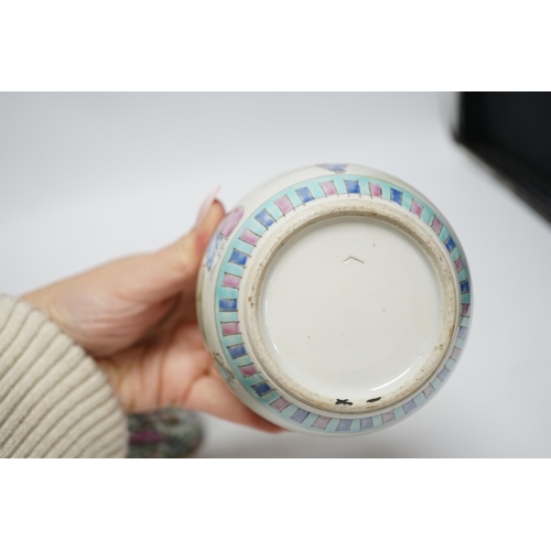 444 - Seven 19th/20th century Chinese enamelled porcelain vases,  boxes or jars