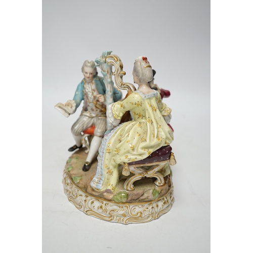 445 - An early 20th century Meissen figure group of musicians, stamped D48, 18cm