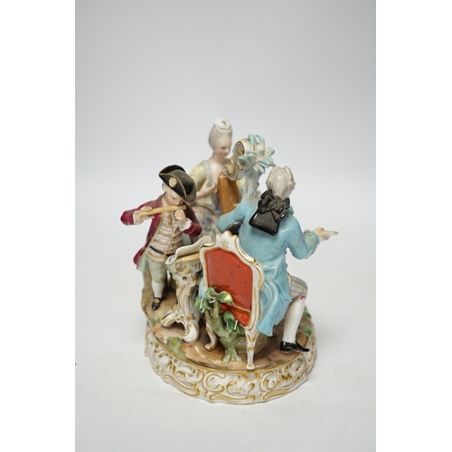 445 - An early 20th century Meissen figure group of musicians, stamped D48, 18cm