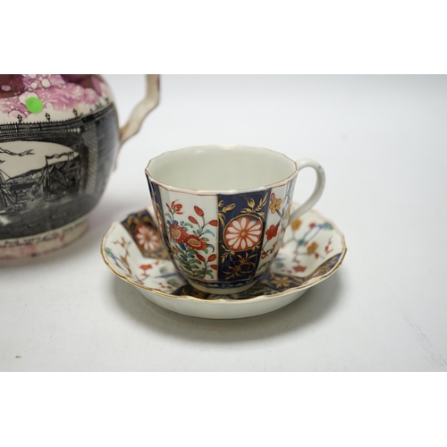 447 - * * A Worcester Kakiemon pattern coffee cup and saucer, c.1780 and Grays Pottery pink lustre Iron... 