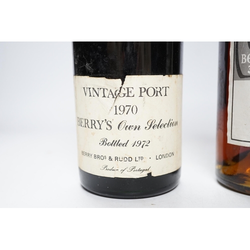 456 - A bottle of Berry Bros 1970 vintage port and Armagnac (2)