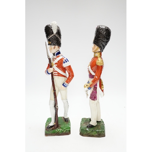 462 - Two Sitzendorf figures - Coldstream Guards 1832 and 3rd Regt. Grenadier Guards, 30cm