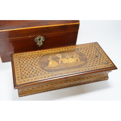 469 - A George III domed box and two Sorrento ware boxes, largest 28cm