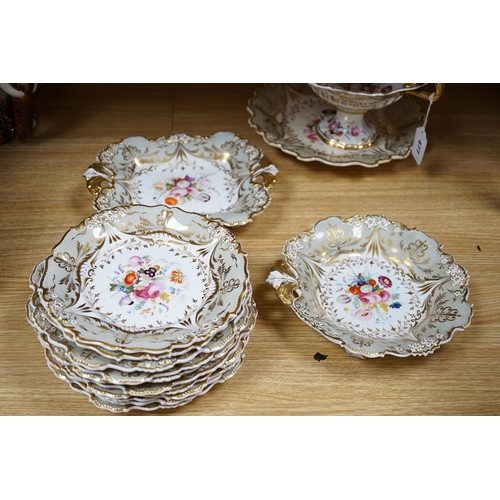 477 - * * A Davenport porcelain part dessert service, each piece painted with a differing floral bouquet, ... 