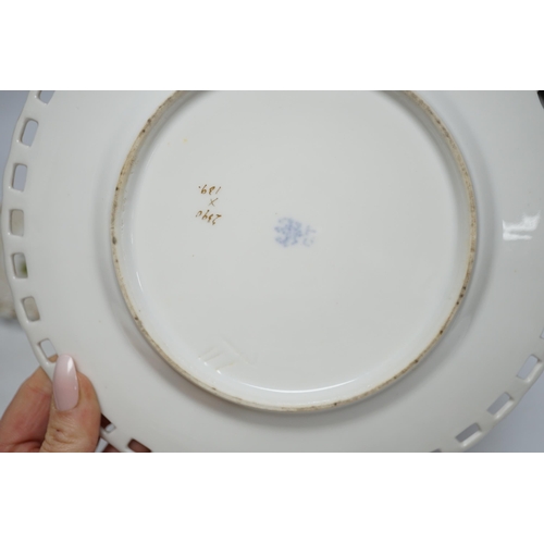 483 - * * A set of nine French porcelain dessert dishes, painted with roses, and a larger, matching cake d... 