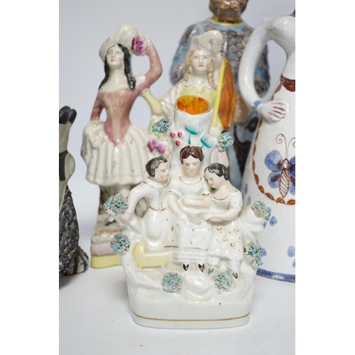 485 - A Maiolica figure of a king and 4 other items including Staffordshire