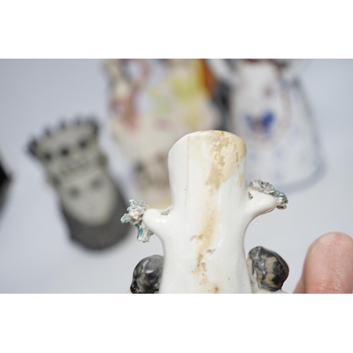 485 - A Maiolica figure of a king and 4 other items including Staffordshire