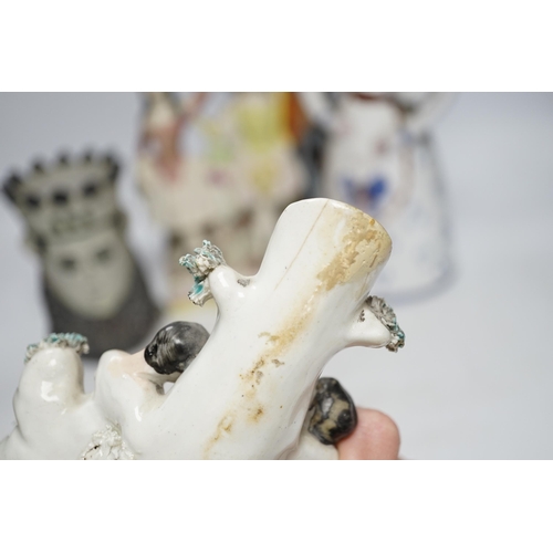 485 - A Maiolica figure of a king and 4 other items including Staffordshire