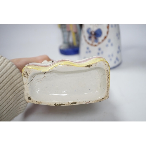 485 - A Maiolica figure of a king and 4 other items including Staffordshire