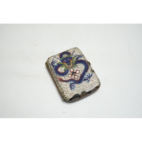 510 - A Chinese cloisonné enamel dragon design cigarette case, 9cm wide x 7cm deep