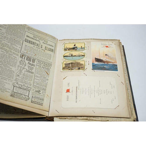 516 - An Ocean liner scrap book and a collection of loose leaves of boating and shipping related postcards... 