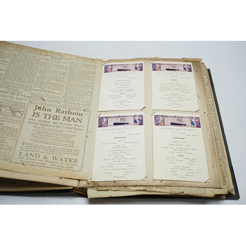 516 - An Ocean liner scrap book and a collection of loose leaves of boating and shipping related postcards... 