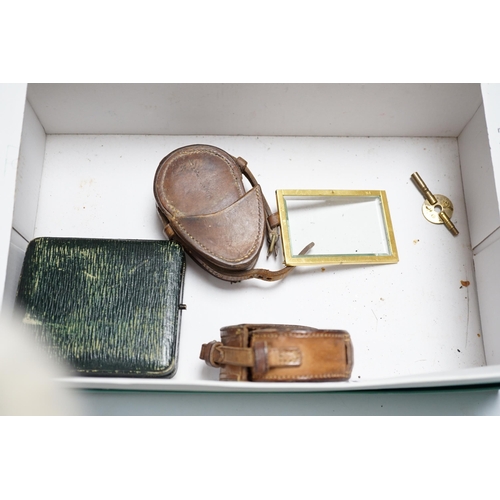 527 - An Asprey pocket watch in silver mounted case, brass cased carriage timepiece, military compasses et... 