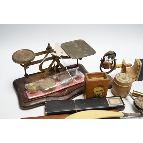 530 - A set of letter scales and weights and mixed collectibles