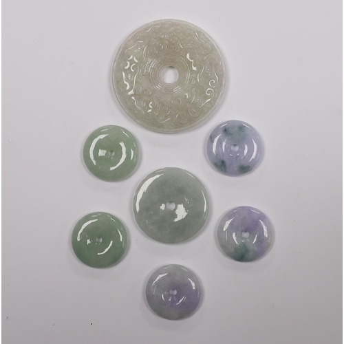 535 - Seven Chinese carved jadeite bi discs