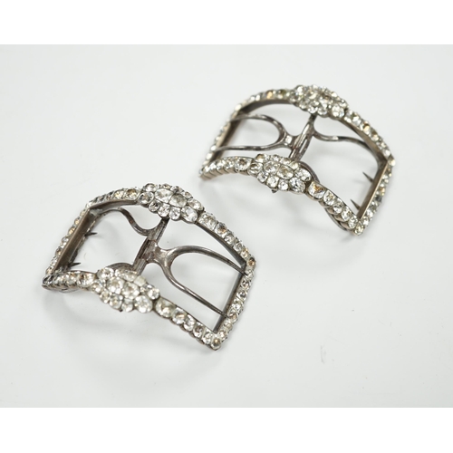 543 - A cased pair of Georgian white metal, steel and white paste cluster set shoe buckles, 58mm, in origi... 