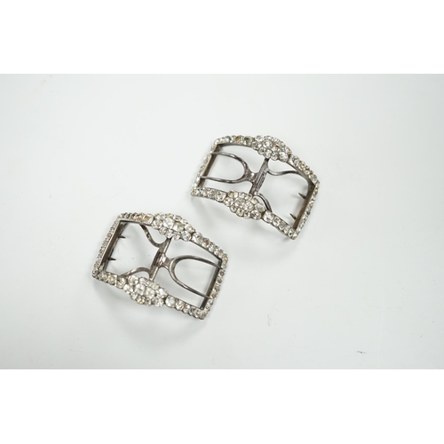 543 - A cased pair of Georgian white metal, steel and white paste cluster set shoe buckles, 58mm, in origi... 