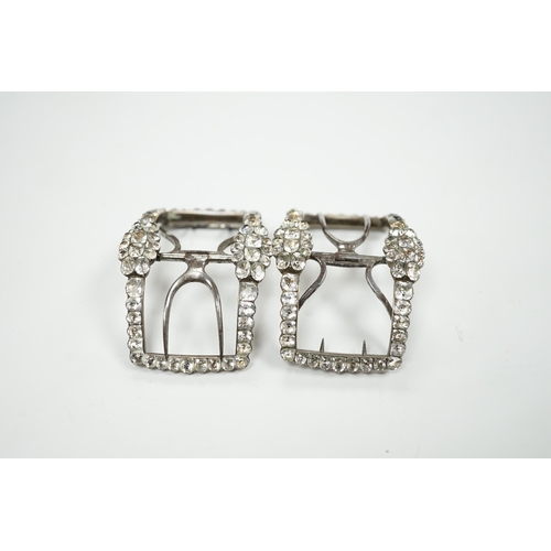 543 - A cased pair of Georgian white metal, steel and white paste cluster set shoe buckles, 58mm, in origi... 