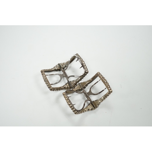 543 - A cased pair of Georgian white metal, steel and white paste cluster set shoe buckles, 58mm, in origi... 