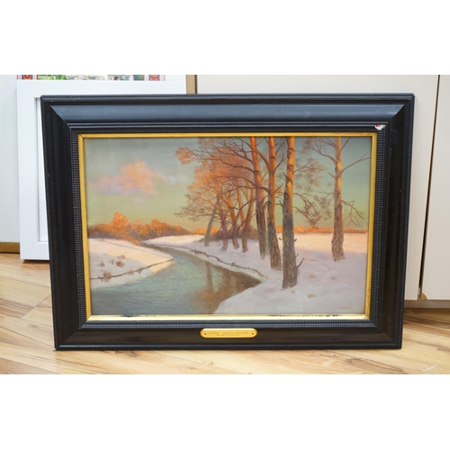 682 - Daniel Sherrin (1868-1940), oil on canvas, Winter riverscape, signed, plaque to the frame inscribed ... 