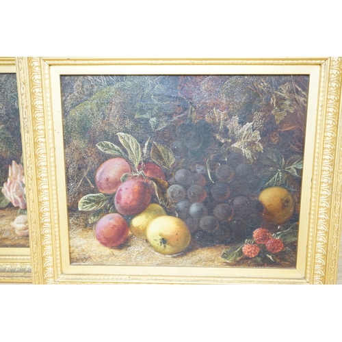 688 - After George Clare (1835-1890), pair of oils on canvas, Still lifes of fruit and flowers, each beari... 