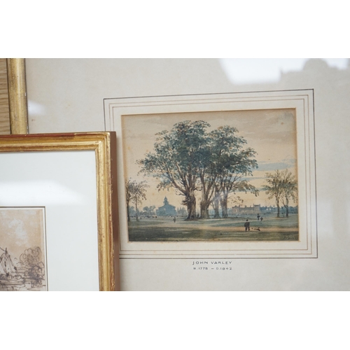 695 - John Varley RWS (1778-1842), watercolour, Figures in a park, together with a pen and ink sketch, Tha... 