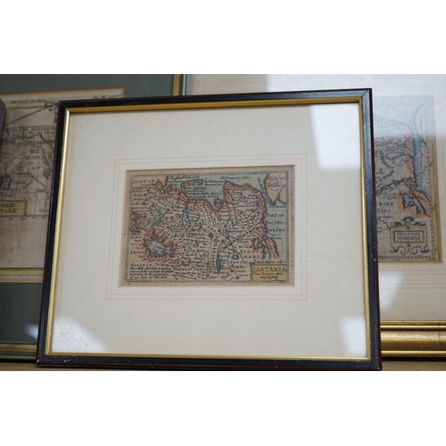 699 - Four miniature 17th century and later hand coloured maps of Tartary including one by Alain Manesson ... 